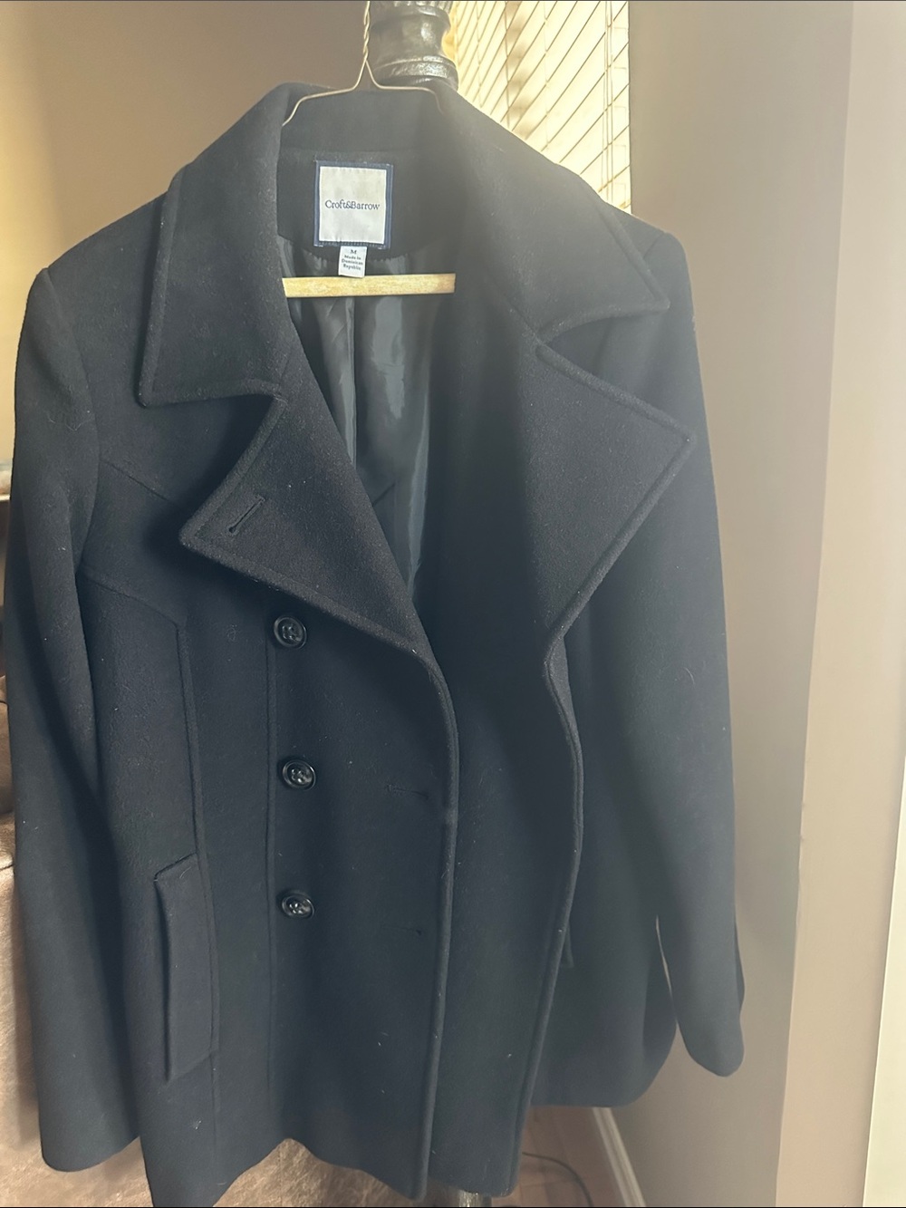 croft & barrow Black Double-Breasted Wool Peacoat